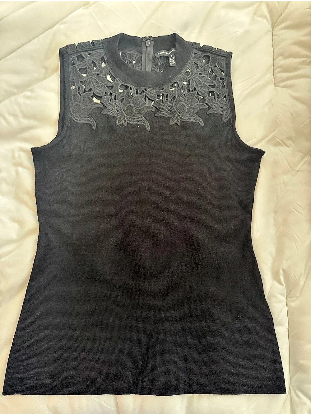 White House Black Market Black Lace Yoke Tank Top Size Small